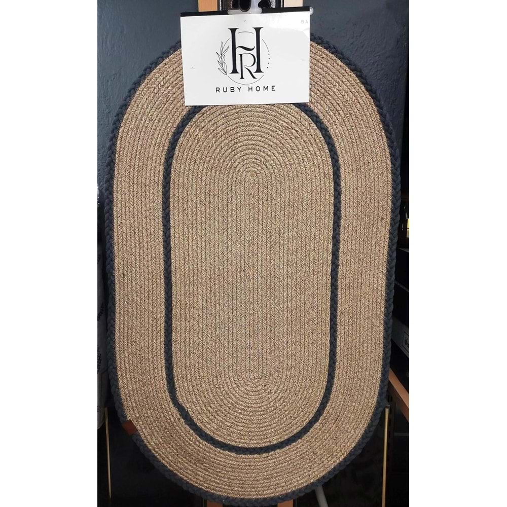 Jüt Hasır 2li Lüks Banyo Seti Paspas Takımı-Bej Kenarı Koyu Gri Örgülü