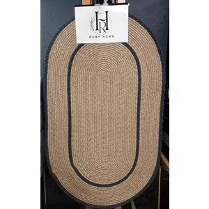 Jüt Hasır 2li Lüks Banyo Seti Paspas Takımı-Bej Kenarı Koyu Gri Örgülü