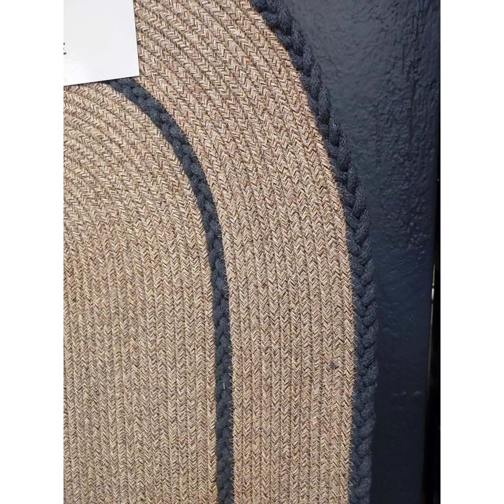 Jüt Hasır 2li Lüks Banyo Seti Paspas Takımı-Bej Kenarı Koyu Gri Örgülü