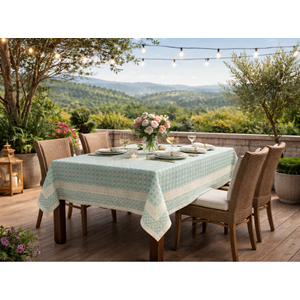 Mandas Hasır Dokulu bordürlü masa örtüsü yeşil - krem 160*180