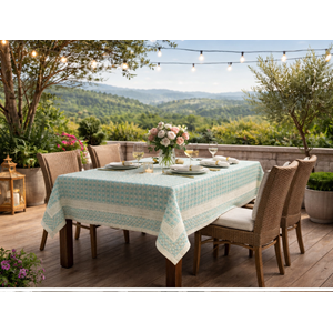 Mandas Hasır Dokulu bordürlü masa örtüsü yeşil - krem 160*180
