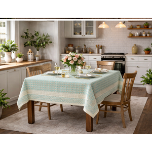 Mandas Hasır Dokulu bordürlü masa örtüsü yeşil - krem 130*130