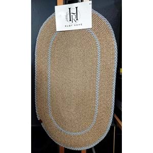 Jüt Hasır 2li Lüks Banyo Seti Paspas Takımı-Bej Kenarı Gri Örgülü