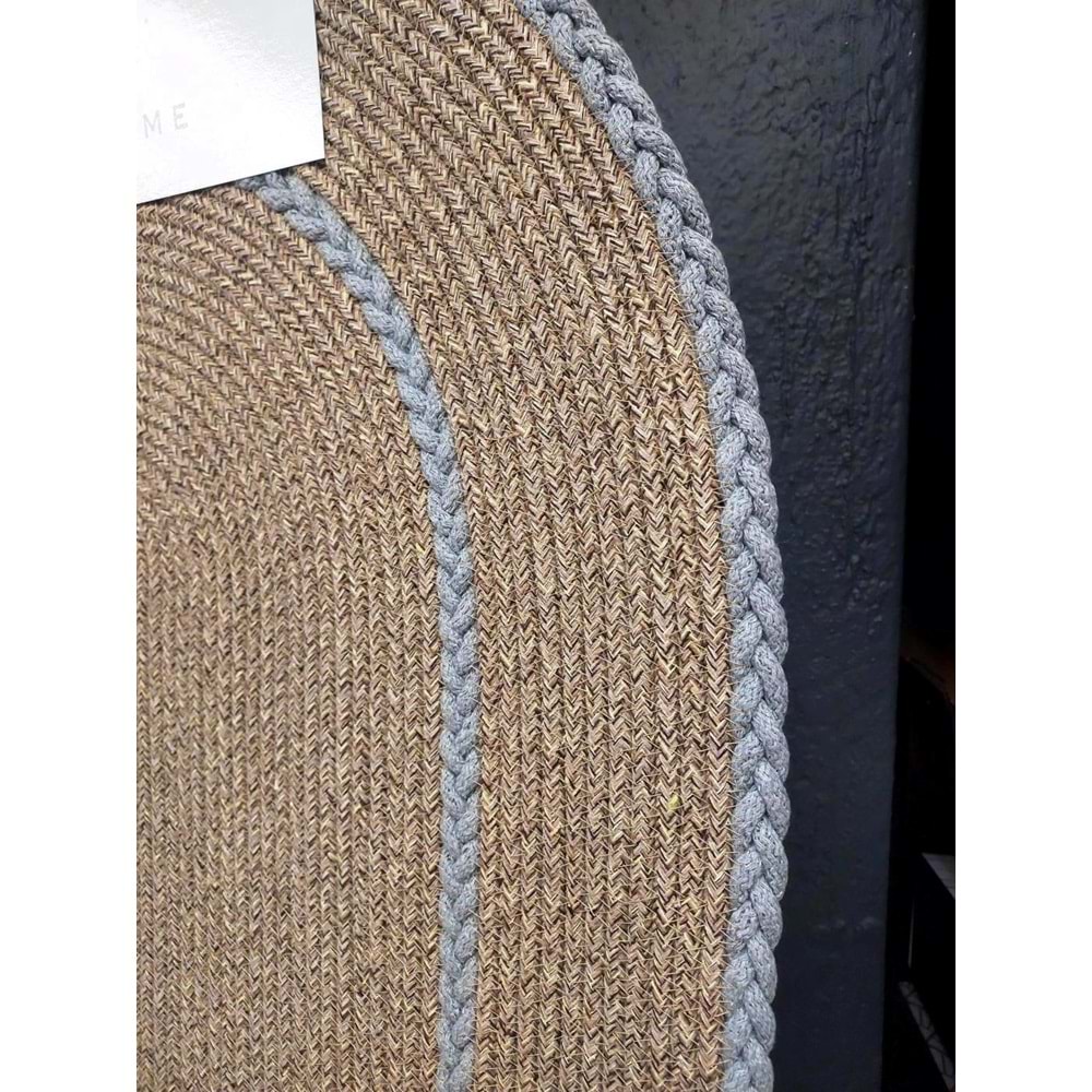 Jüt Hasır 2li Lüks Banyo Seti Paspas Takımı-Bej Kenarı Gri Örgülü