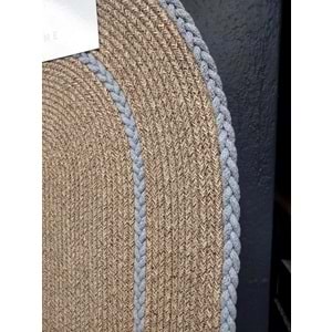 Jüt Hasır 2li Lüks Banyo Seti Paspas Takımı-Bej Kenarı Gri Örgülü