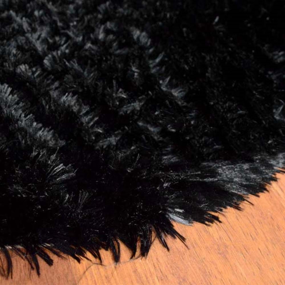 Evru Tavşan Tüyü Yumoş Post Halı (100 CM Yuvarlak)SİYAH