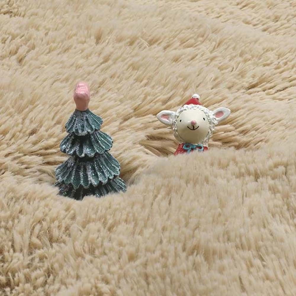 Evru Tavşan Tüyü Yumoş Post Halı (100 cm yuvarlak )camel