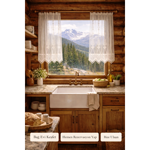 Buldan Tül Perde El İşi Dantelli makro ( zincir)Desen Rustikli 2 Parcalı (100x160)