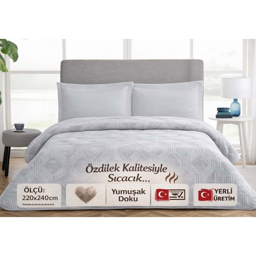 Özdilek Trendy Embos Çift Kişilik Battaniye (220x240)-Art Deco Gri Yeni