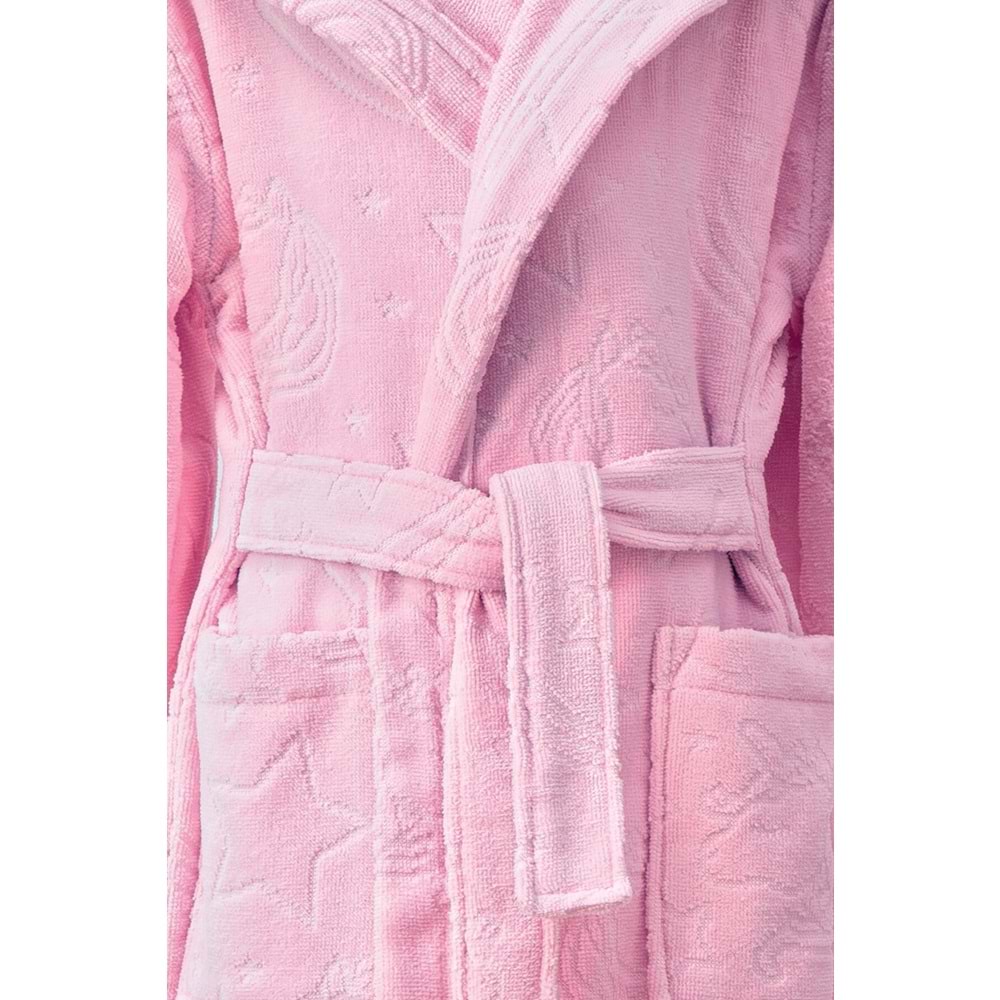 Özdilek 5/6 Yaş Kız Çocuk Kapüşonlu Kadife Pamuk Bornoz-Unicorn Pembe