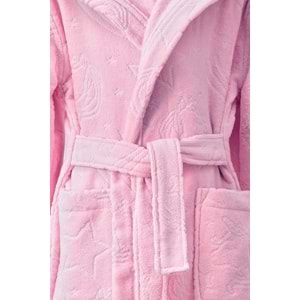 Özdilek 5/6 Yaş Kız Çocuk Kapüşonlu Kadife Pamuk Bornoz-Unicorn Pembe