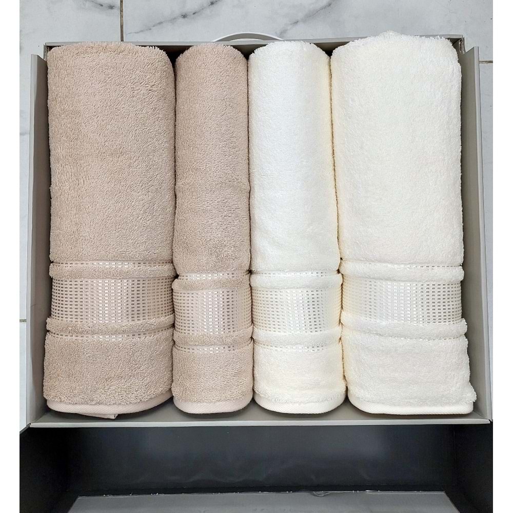 Özdilek Best Hamam Seti, Banyo Havlu Takımı (Büyük Boy)-Colourist Bej Krem