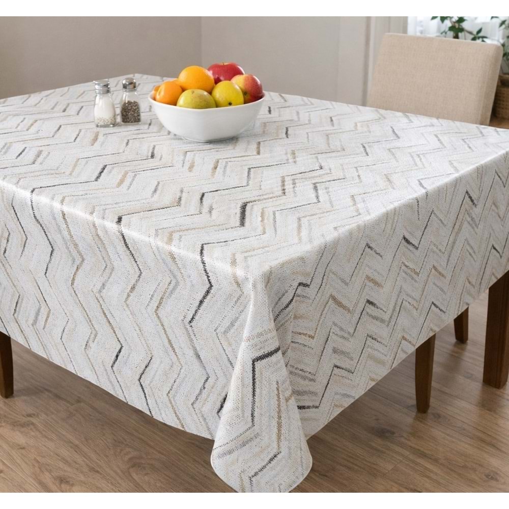 Kesme Masa Örtüsü Muşamba-Zigzag Gri Gold-100X100