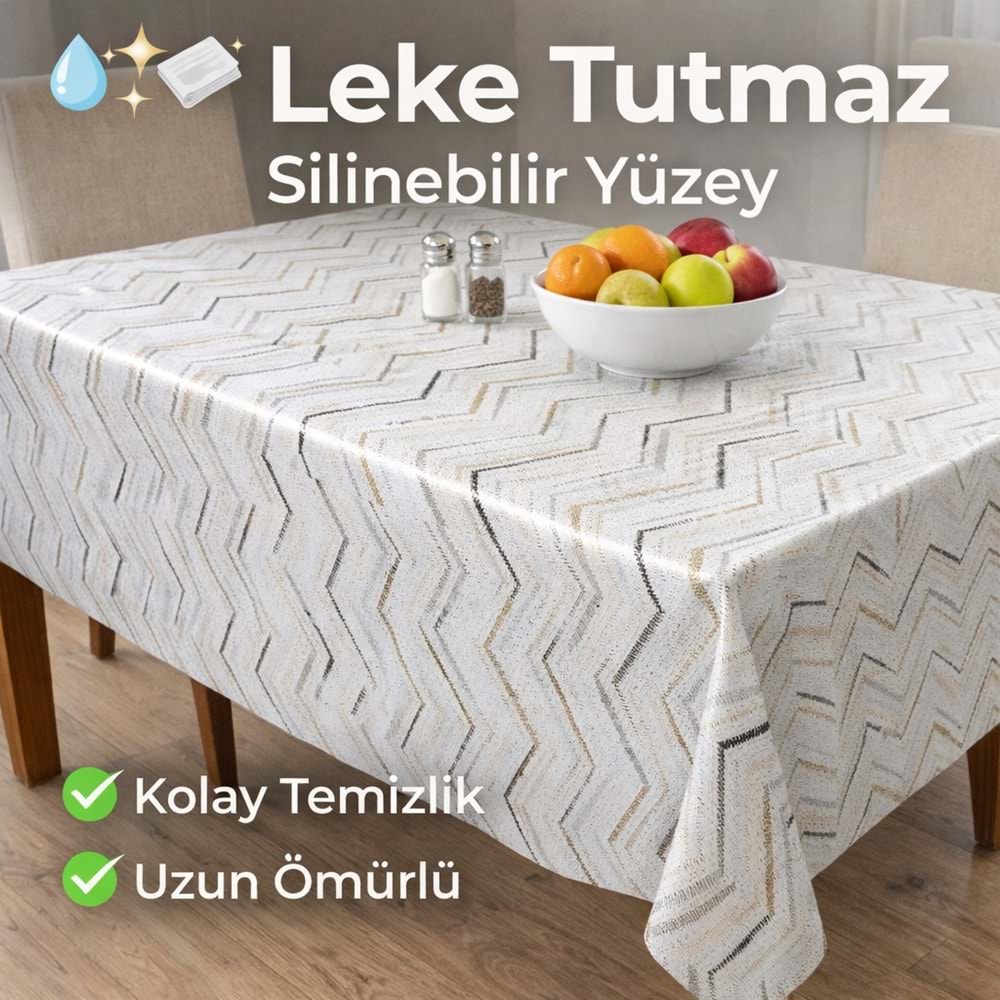 Kesme Masa Örtüsü Muşamba-Zigzag Gri Gold-100X100