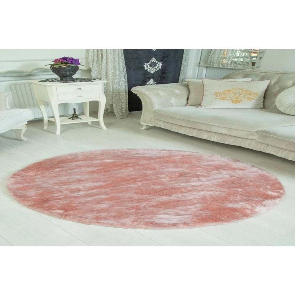 Evru Tavşan Tüyü Yumoş Post Halı (120x120)Pudra