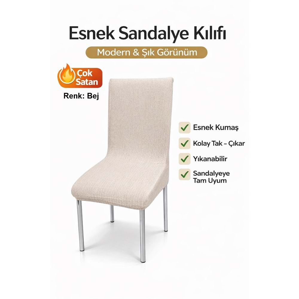 Altınkoza 6LI SET Jakarlı Lastikli Eteksiz Sandalye Kılıfı-Bej