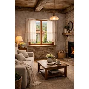 Buldan Monika 2 dantelli naturel otontik perde 150*140 2 prç