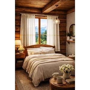 Buldan Monika 2 dantelli naturel otontik perde 150*160 2 prç