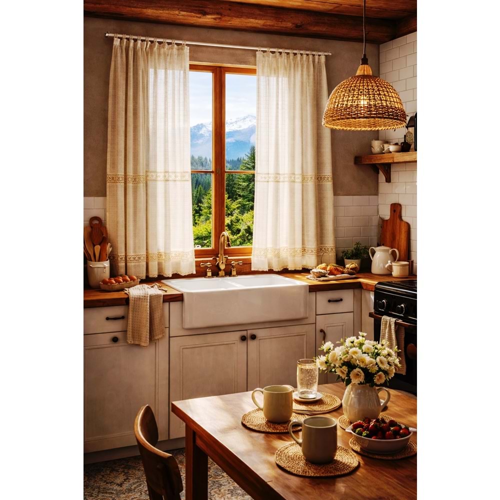 Buldan Monika 2 dantelli naturel otontik perde 100*170 2 prç