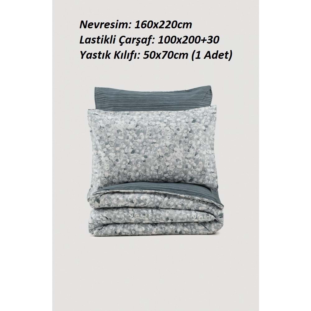 Cotton Box Ranforce -Molly Antrasit- Lastikli Çarşaflı Tek Kişilik Nevresim Takımı