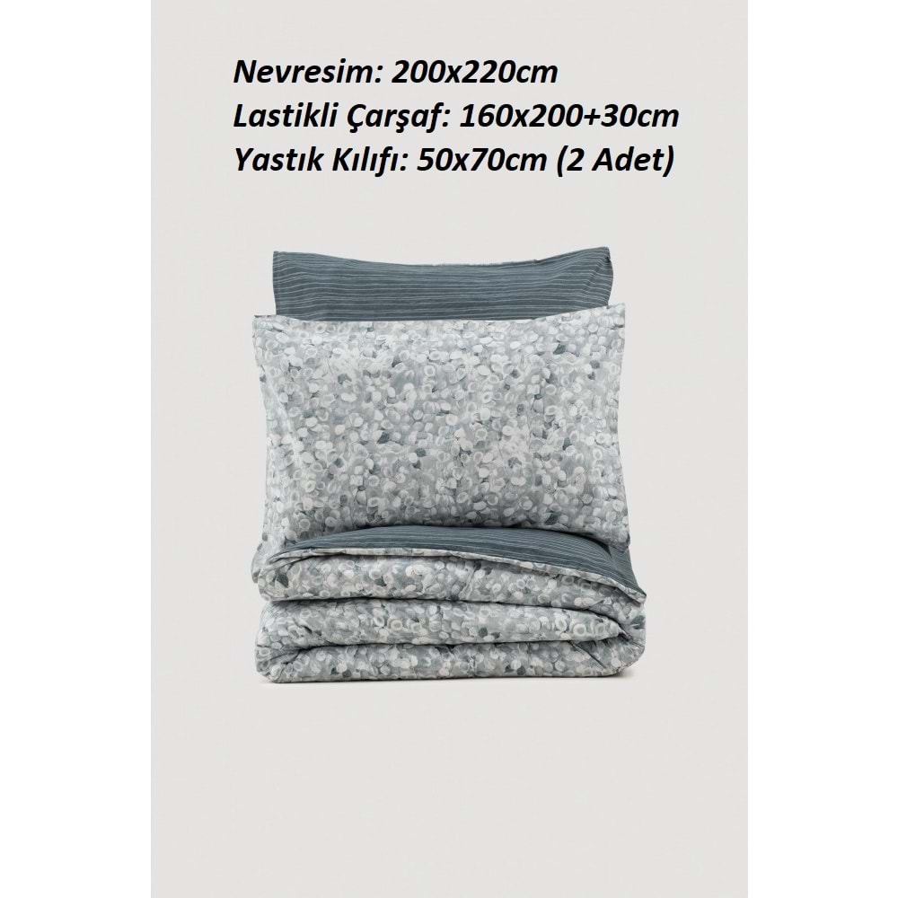 Cotton Box Ranforce -Molly Antrasit- Lastikli Çarşaflı Çift Kişilik Nevresim Takımı
