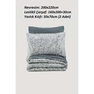 Cotton Box Ranforce -Molly Antrasit- Lastikli Çarşaflı Çift Kişilik Nevresim Takımı