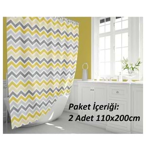 Tropik Home -Corner Play Gri- Çift Kanatlı Banyo Duş Perdesi (2x110x200)