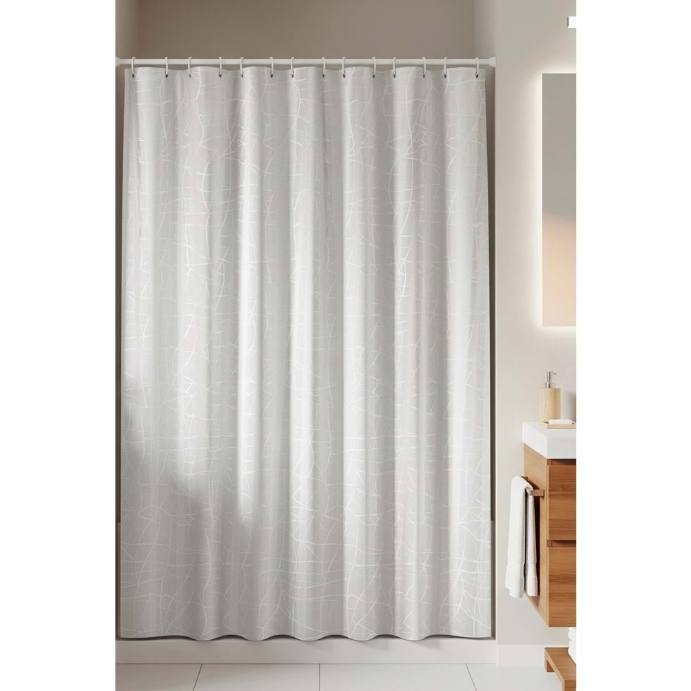 Tropik Home -Mermer Desen Beyaz- Çift Kanatlı Banyo Duş Perdesi (2x110x200)