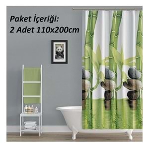 Tropik Home -Bamboo- Çift Kanatlı Banyo Duş Perdesi (2x110x200)