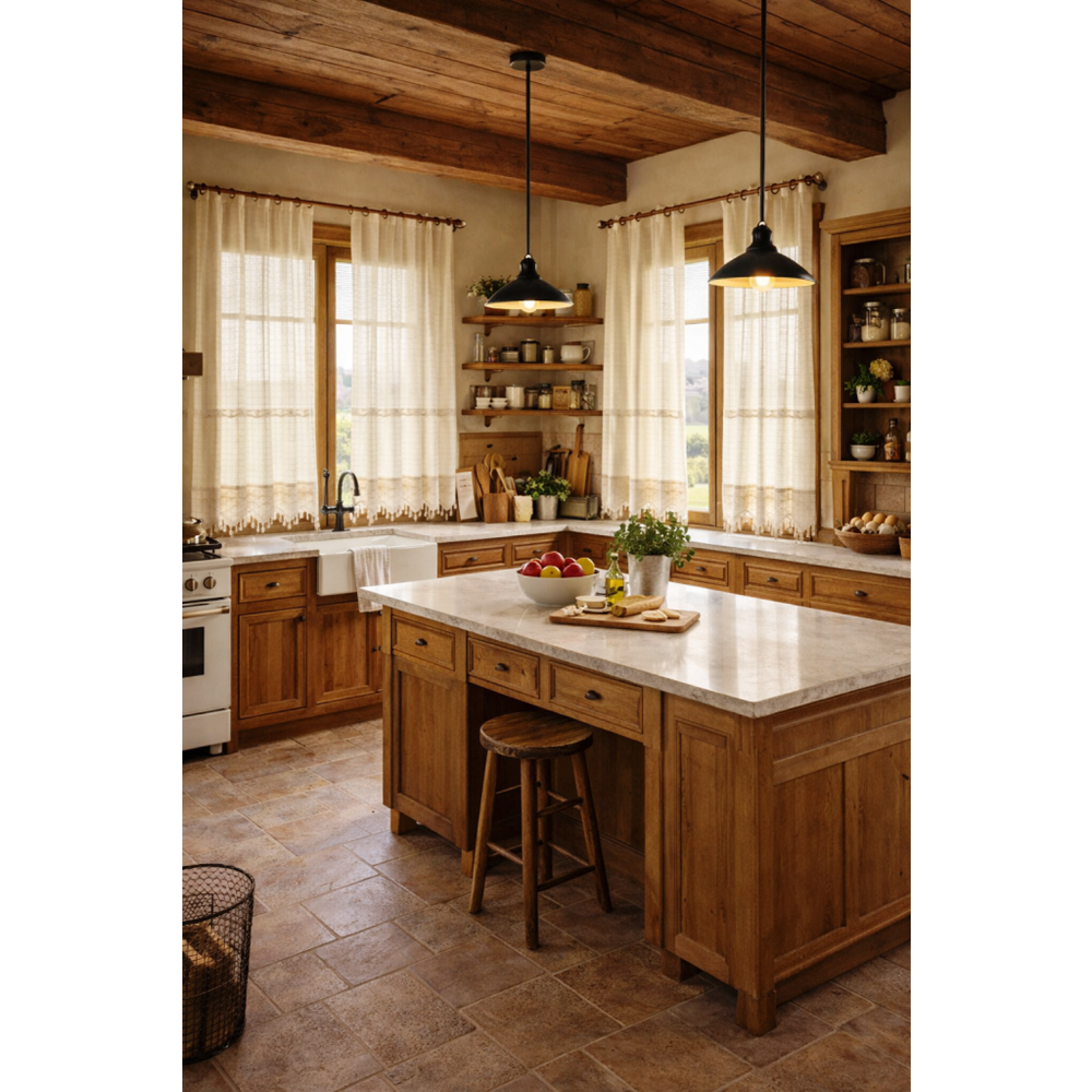 Buldan Monika El Örme Dantelli Naturel Otontik Perde (200*190)2 Prç