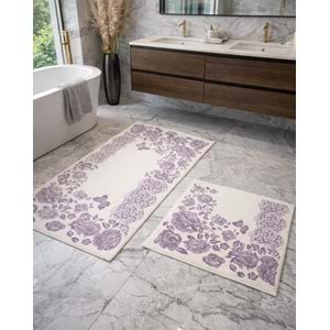 Cotton Soft -Lila Beyaz- 2li Banyo Seti, Paspas Takımı