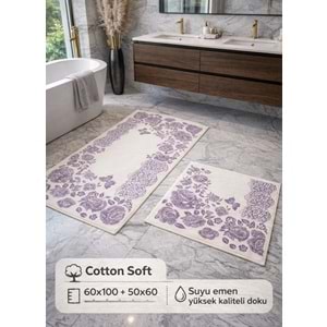 Cotton Soft -Lila Beyaz- 2li Banyo Seti, Paspas Takımı