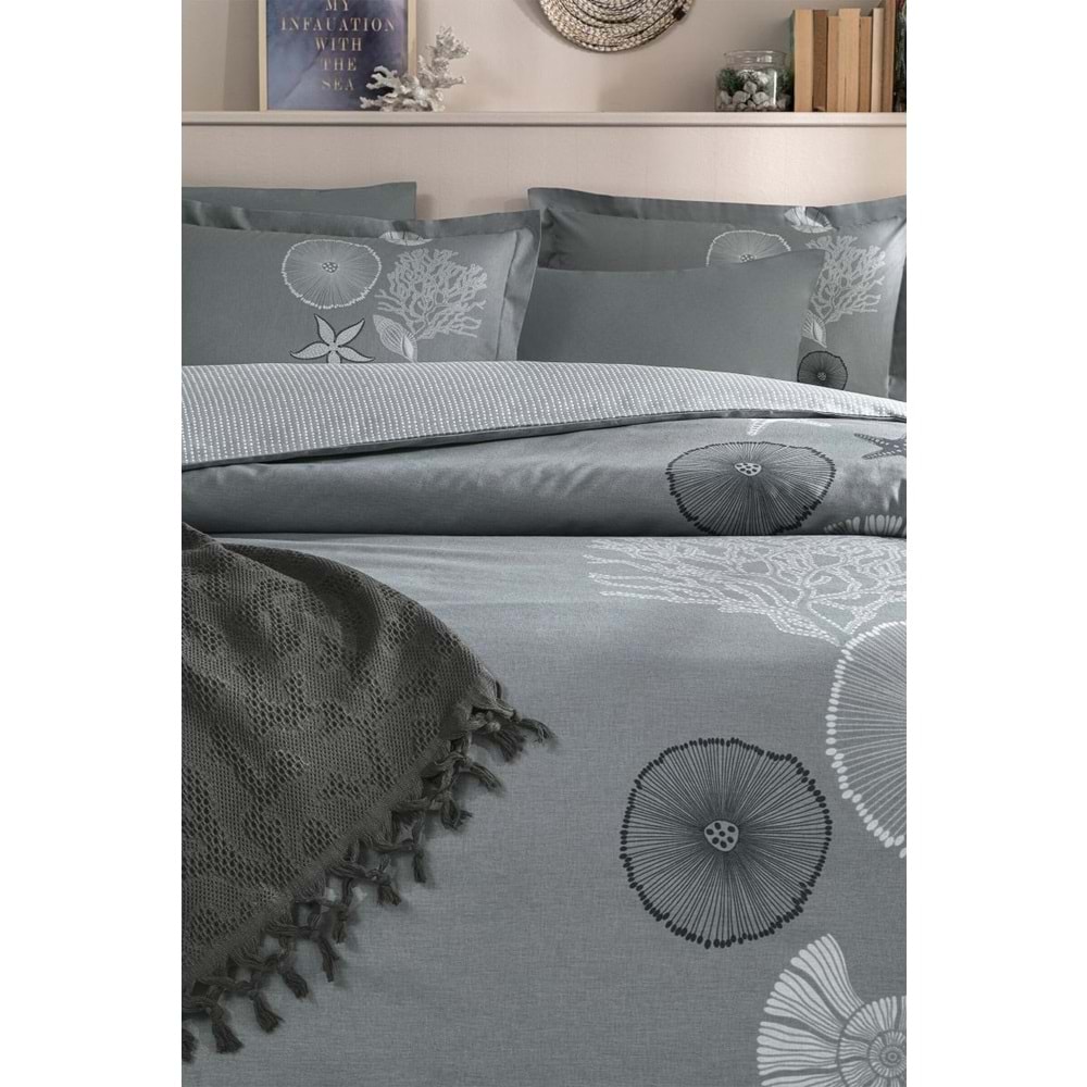 Özdilek -Corallino Antrasit- Pikeli Ranforce Çift Kişilik Nevresim Takımı (4 Yastık Kılıflı)