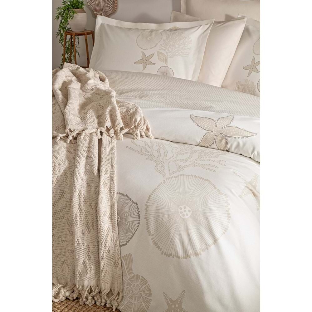 Özdilek -Corallino Bej- Pikeli Ranforce Çift Kişilik Nevresim Takımı (4 Yastık Kılıflı)