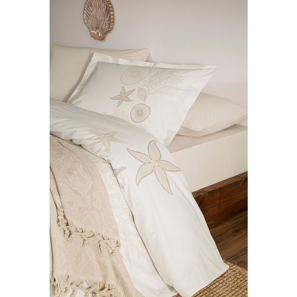 Özdilek -Corallino Bej- Pikeli Ranforce Çift Kişilik Nevresim Takımı (4 Yastık Kılıflı)