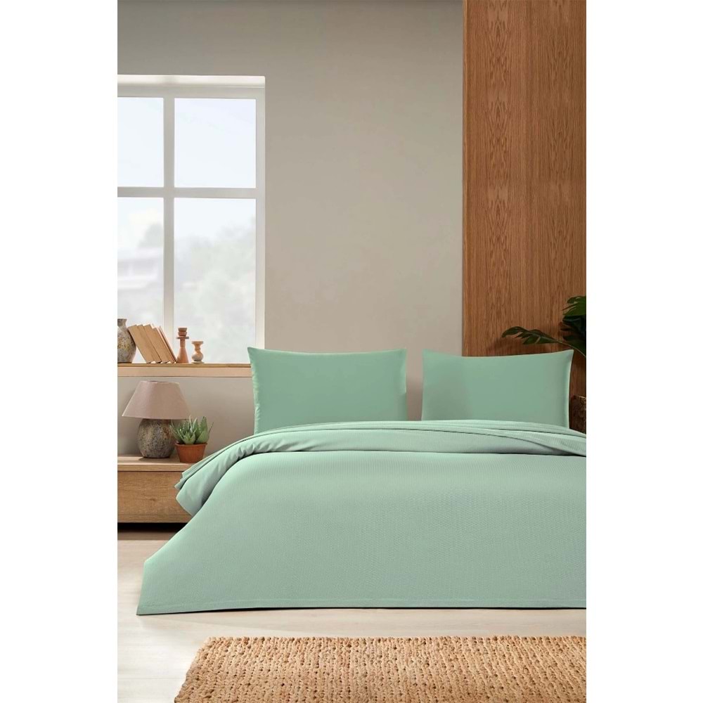 Özdilek -Colourist Çağla- Bamboo Lastikli Çarşaflı Tek Kişilik Pike Takımı