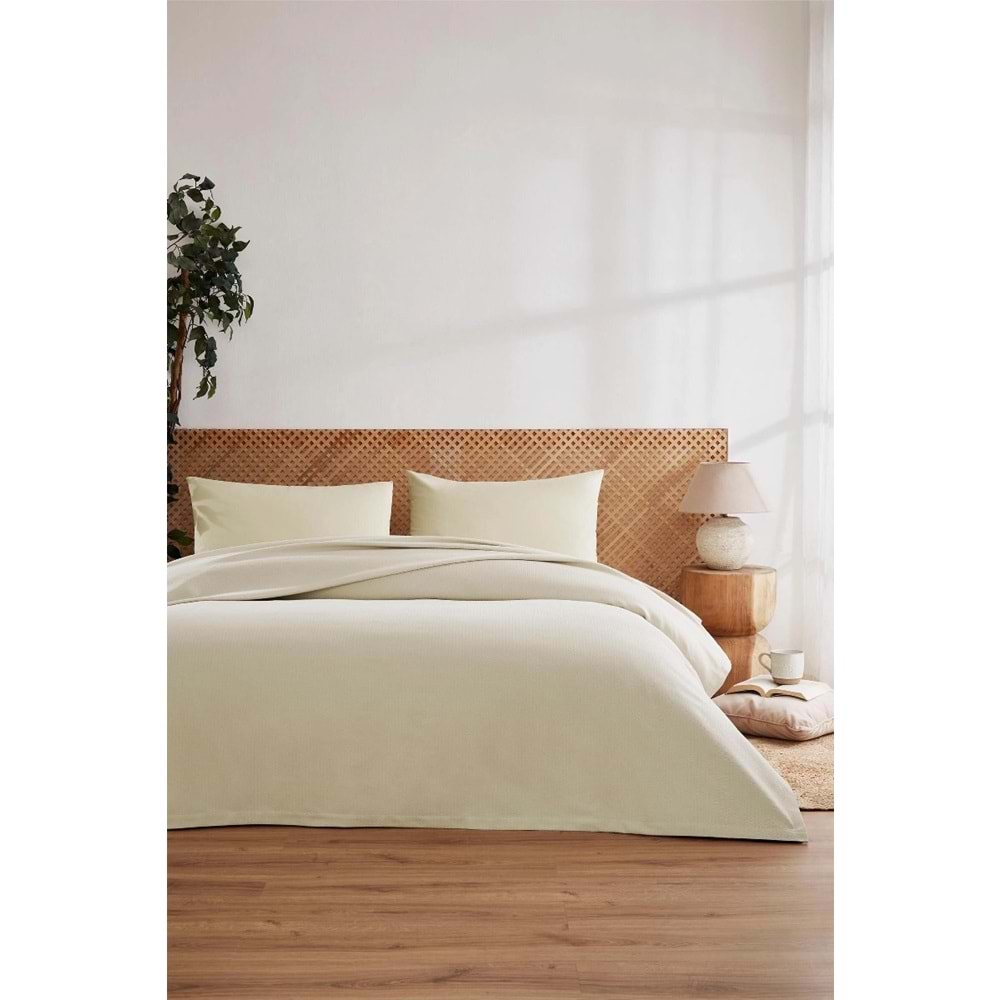 Özdilek -Colourist Krem- Bamboo Lastikli Çarşaflı Tek Kişilik Pike Takımı