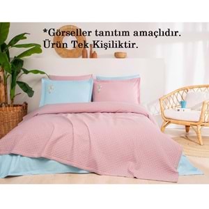 Özdilek Rf Waffle -Pembe Mavi- Tek Kişilik Nakışlı Pike Takımı (2 Yastık Kılıflı)