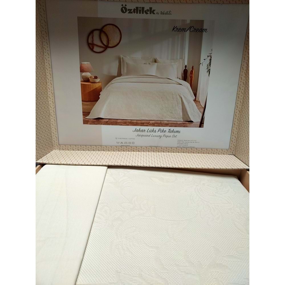 Özdilek Rf -Krem- Jakar Lux (Z) Çift Kişilik Pike Takımı (4 Yastık Kılıflı)