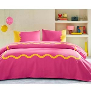 Özdilek Rf -Neon Wave Pembe- Lastikli Çarşaflı Çift Kişilik Pike Takımı