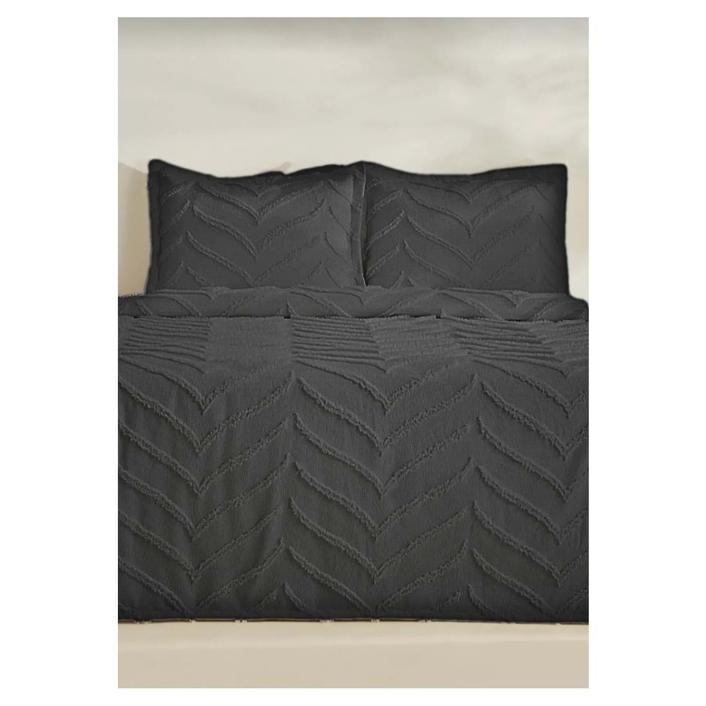 Merve -Antrasit- 3 Parça Şönil Sakallı Çift Kişilik Pike Yatak Örtüsü Seti (240x250)