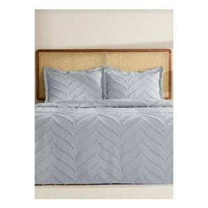 Merve -Gri- 3 Parça Şönil Sakallı Çift Kişilik Pike Yatak Örtüsü Seti (240x250)