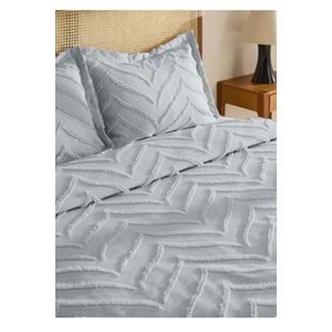 Merve -Gri- 3 Parça Şönil Sakallı Çift Kişilik Pike Yatak Örtüsü Seti (240x250)