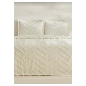 Merve -Krem- 3 Parça Şönil Sakallı Çift Kişilik Pike Yatak Örtüsü Seti (240x250)