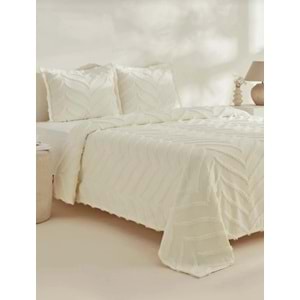 Merve -Krem- 3 Parça Şönil Sakallı Çift Kişilik Pike Yatak Örtüsü Seti (240x250)