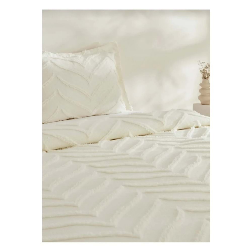 Merve -Krem- 3 Parça Şönil Sakallı Çift Kişilik Pike Yatak Örtüsü Seti (240x250)