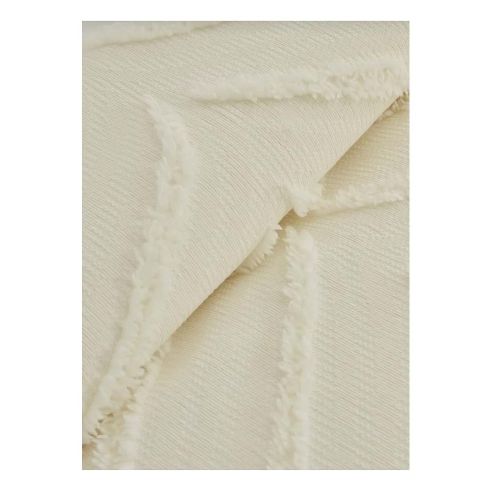 Merve -Krem- 3 Parça Şönil Sakallı Çift Kişilik Pike Yatak Örtüsü Seti (240x250)