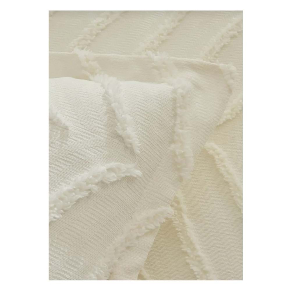 Merve -Krem- 3 Parça Şönil Sakallı Çift Kişilik Pike Yatak Örtüsü Seti (240x250)