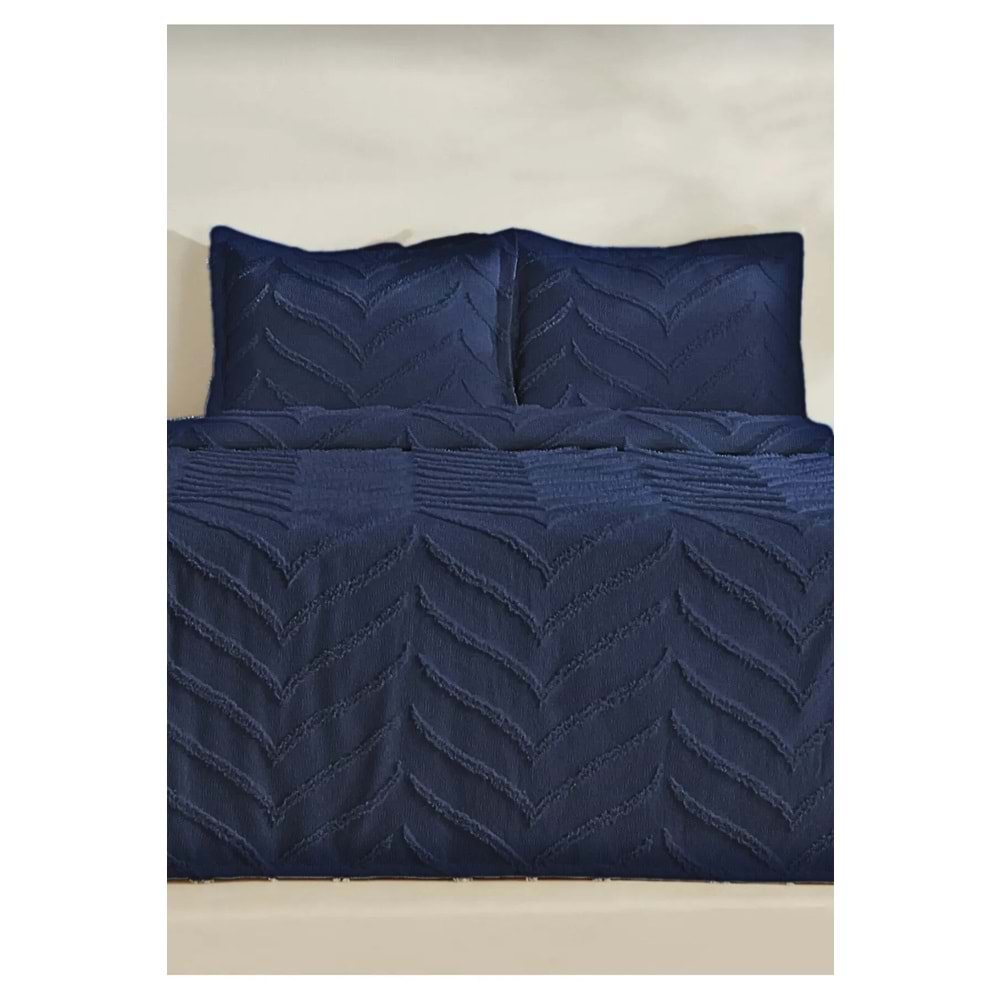 Merve -Lacivert- 3 Parça Şönil Sakallı Çift Kişilik Pike Yatak Örtüsü Seti (240x250)