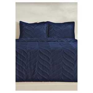 Merve -Lacivert- 3 Parça Şönil Sakallı Çift Kişilik Pike Yatak Örtüsü Seti (240x250)